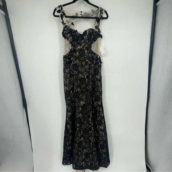 NEW Deb 3 4 Formal Black Lace Floral Sheer Maxi Dress Prom Wedding Cocktail NWT - Picture 1 of 9